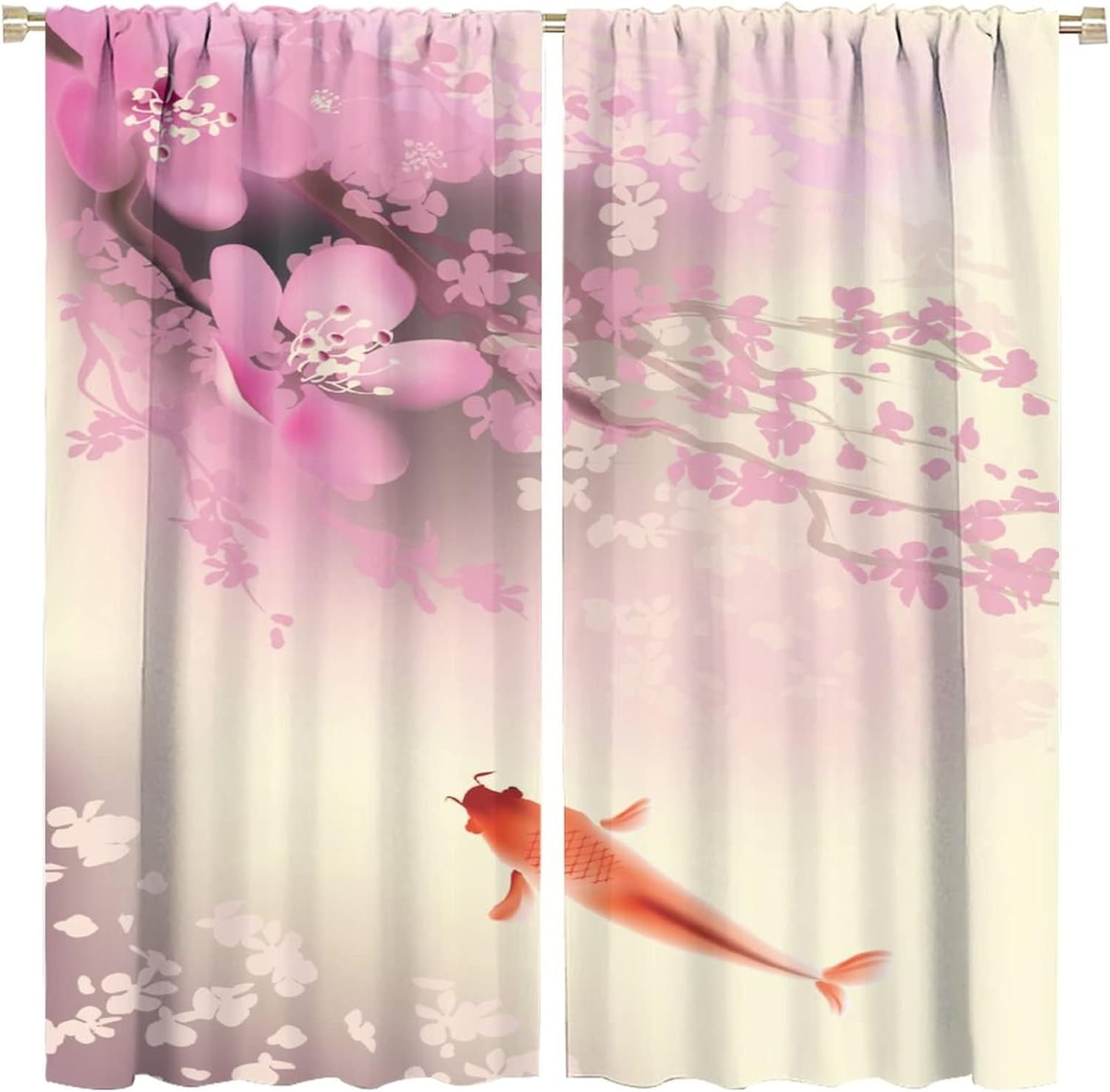 Koi Fish Curtains Japanese Koi Fish Plum Blossom Pink Print Curtains Bedroom Living Room