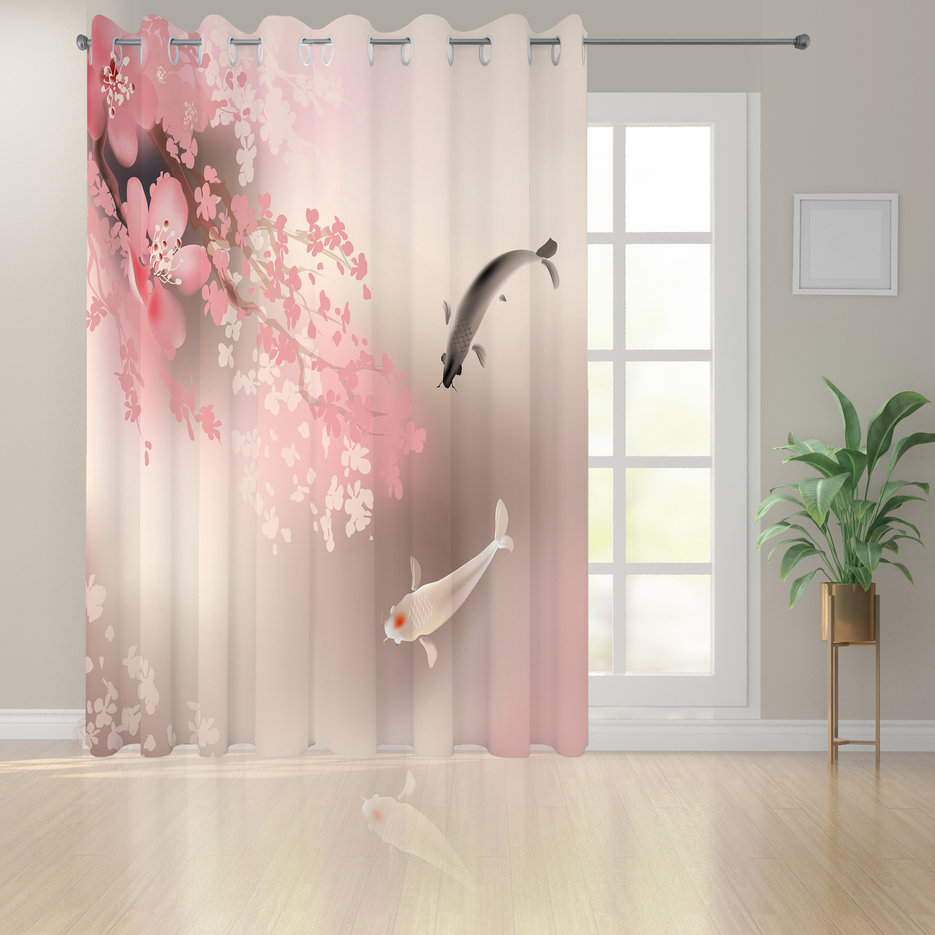 Koi Fish Curtains Sakura Blossom in Japan with Creature Culture Nature Orient Living Room