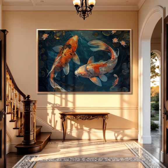 Koi Fish Dance Abstract Wall Art Aquatic Pond Decor, 8x12 UNFRAMED