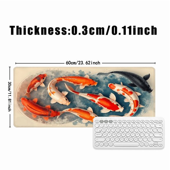 Koi Fish Design Rubber Mouse Pad 31.5 x 11.82 Inches for Office and Home Use