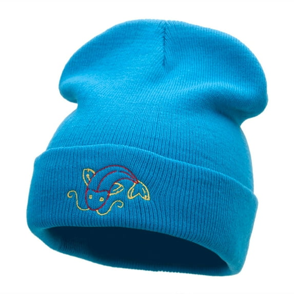 Koi Fish Embroidered 12 Inch Long Knitted Beanie - Aqua OSFM
