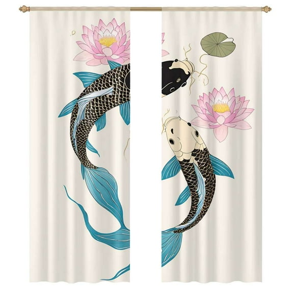 Koi Fish Floral Art Modern Tulle Window Curtains for Living Room Luxury Bedroom Kitchen Curtains