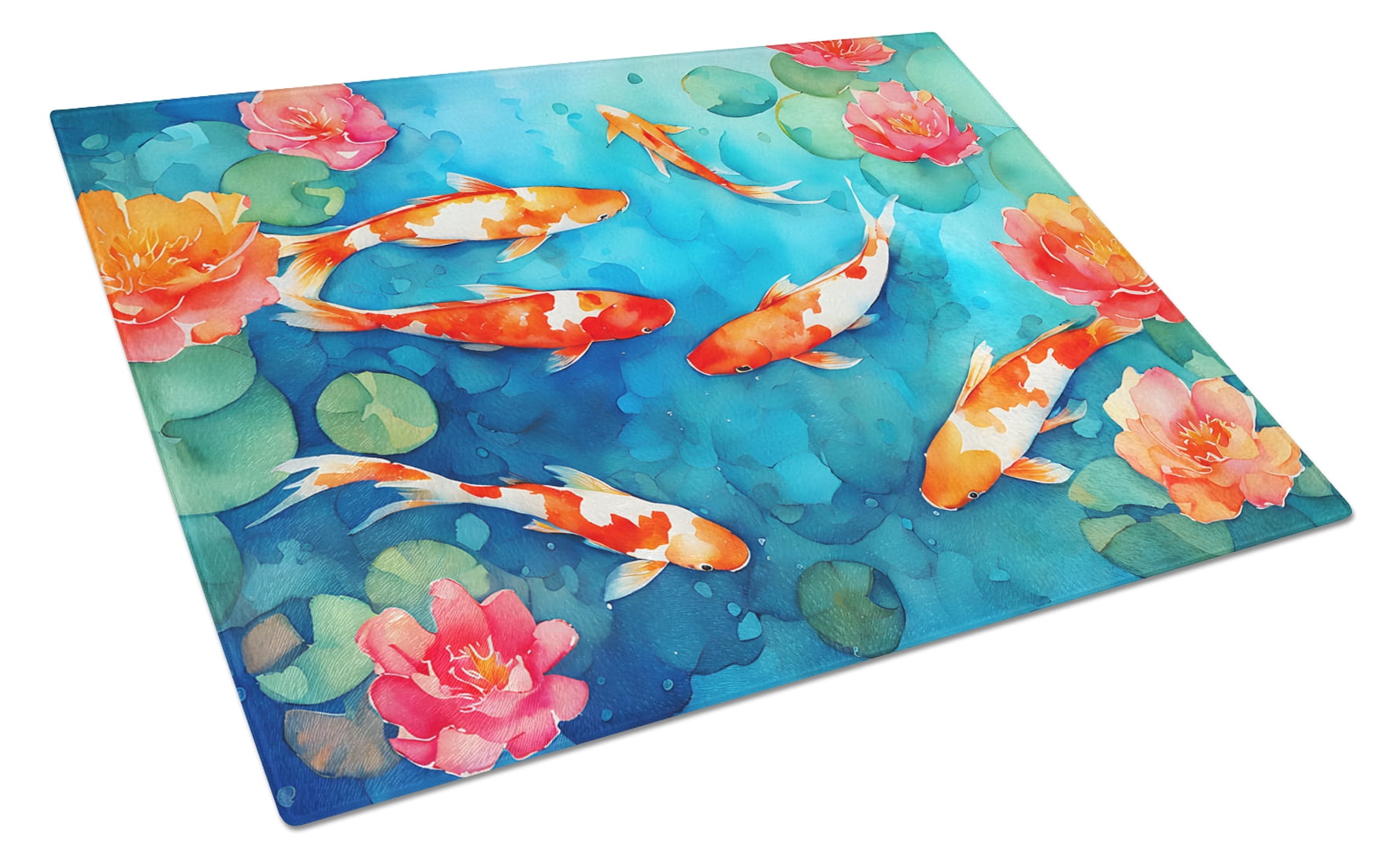 Koi Fish Glass Cutting Board Large 12 in x 15 in