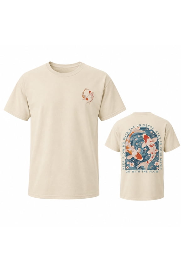 Koi Fish Graphic T-Shirt, Go With the Flow Quote Tee, Unisex Cotton Shirt