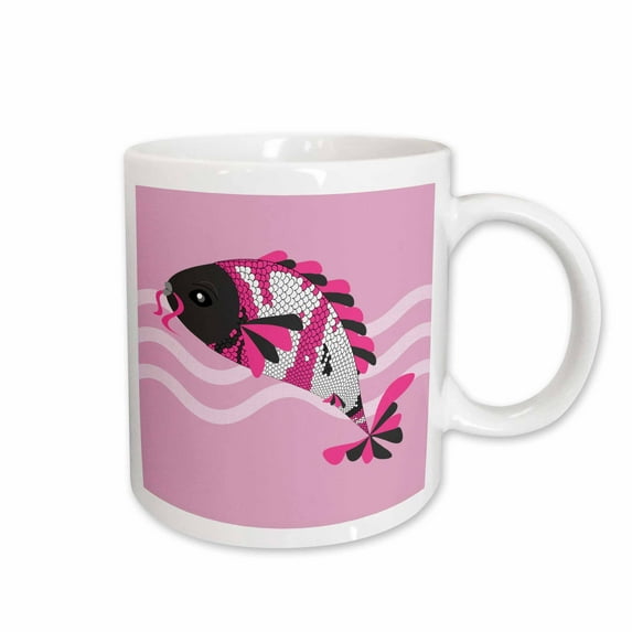 3drose, Koi Fish Grey Face - Pink, 15oz Mug