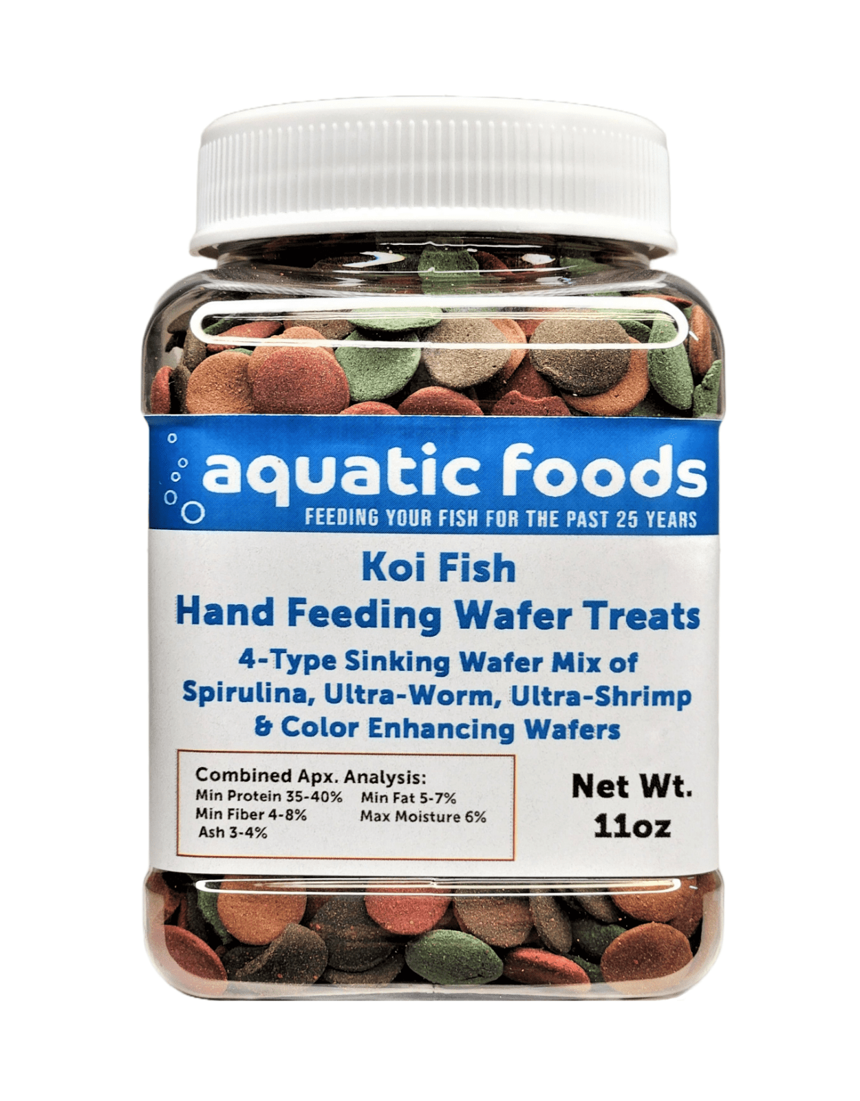Koi Fish, Hand Feeding 4-Type Sinking Wafer Treats, Teach Your Koi to Eat Out of Your Hands11oz Small Jar