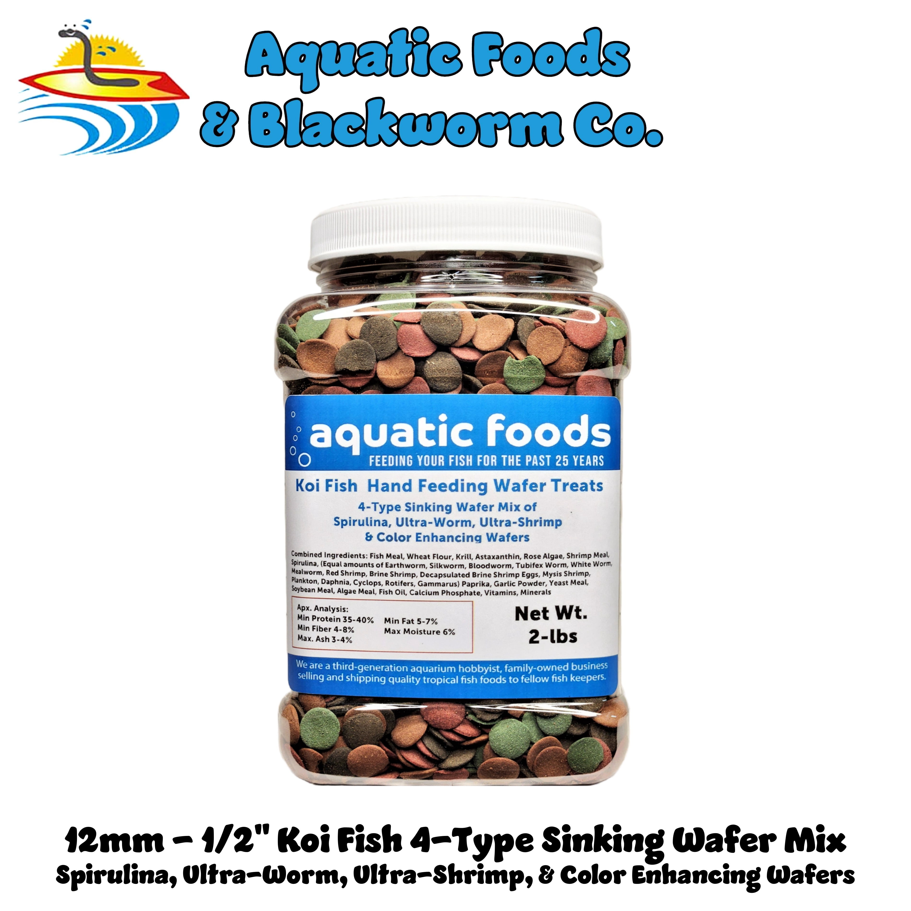 Koi Fish, Hand Feeding 4-Type Sinking Wafer Treats, Teach Your Koi to Eat Out of Your Hands…2-lb Med Jar