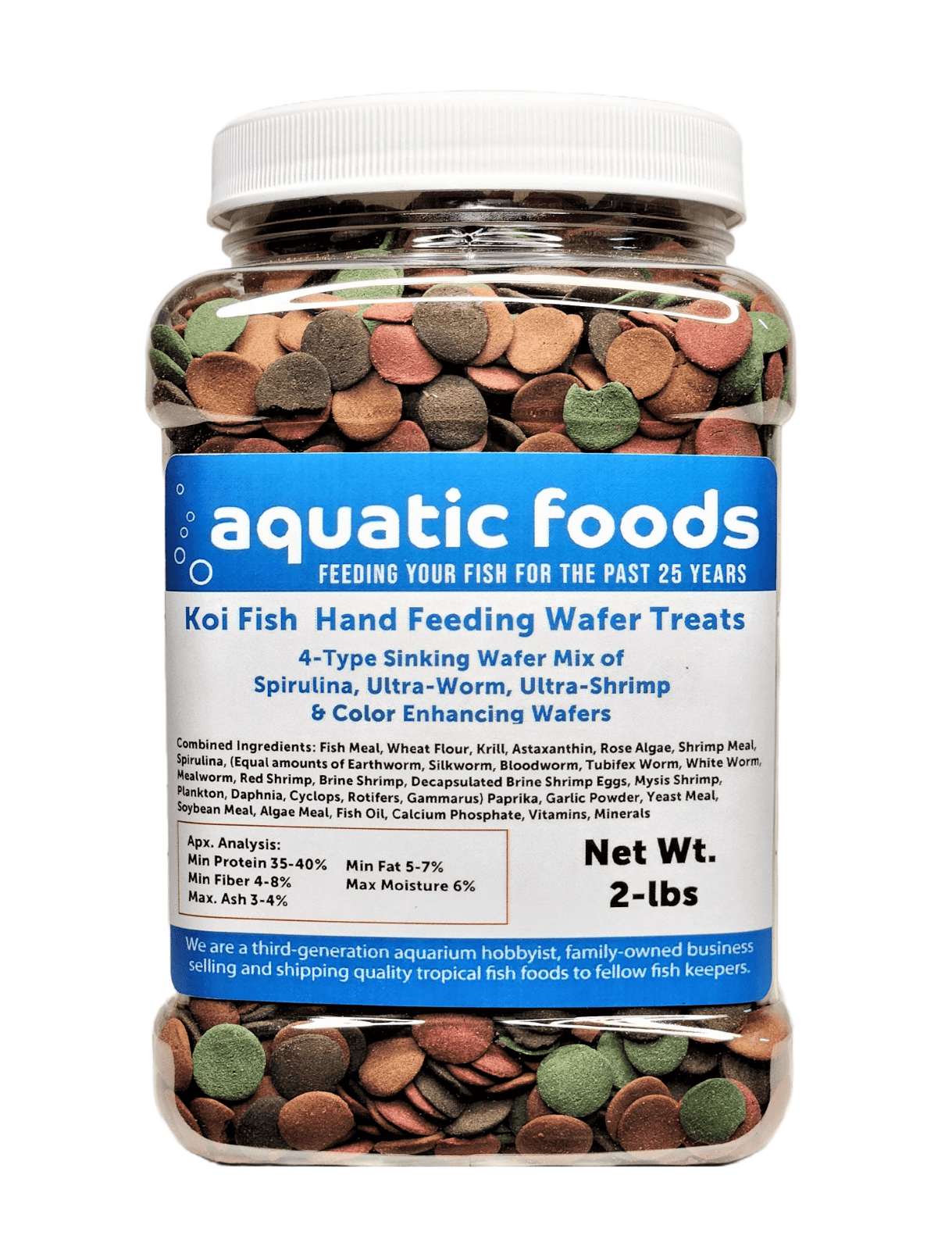 Koi Fish, Hand Feeding 4-Type Sinking Wafer Treats, Teach Your Koi to Eat Out of Your Hands2-lb Med Jar