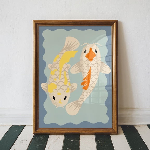 Koi Fish Illustration Poster, Japanese Inspired Wall Art, Unframed Poster Size 8x12