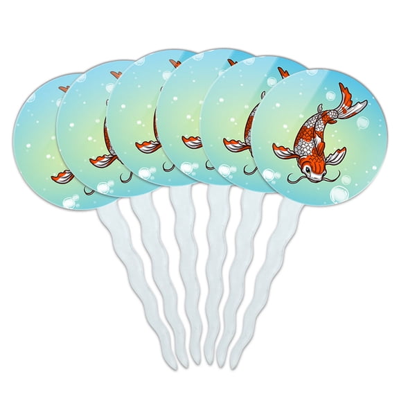 Koi Fish Japanese Chinese Cupcake Picks Toppers - Set of 6
