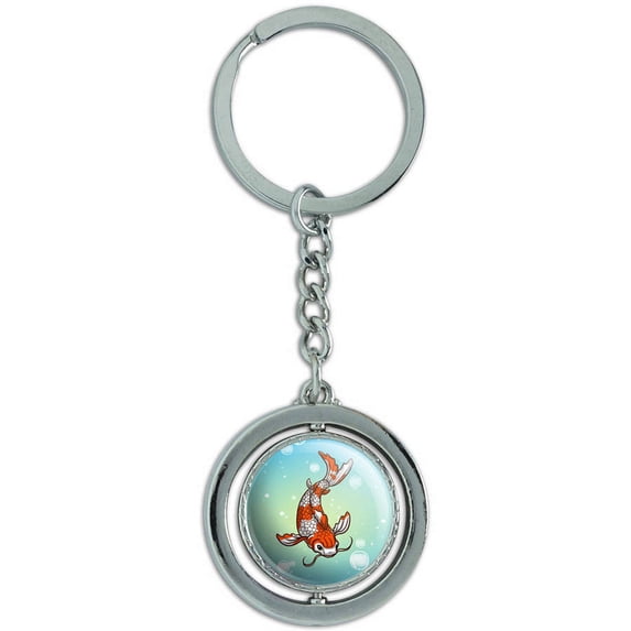 Koi Fish Japanese Chinese Spinning Round Metal Key Chain Keychain Ring
