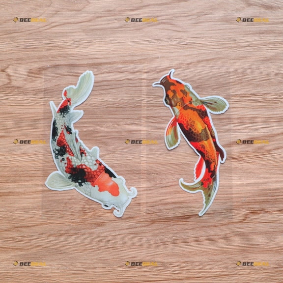 Koi Fish Japanese Colorful Sticker Decal Vinyl - 2 Fishes Glossy, 6 Inches - for Car Boat Laptop 02131
