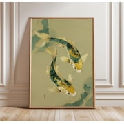 Koi Fish Japanese Gold Koi Wall Art Minimal Oriental Water Art Unframed Paper Print
