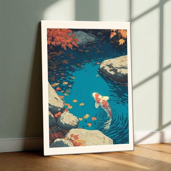 Zen Fish Design Koi Fish Japanese In Vintage Woodblock Style For Zen Wall Art Print ...