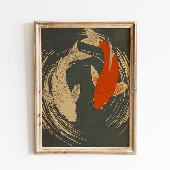 Koi Fish Japanese Still Life Wall Art Decor Unframed Paper Print