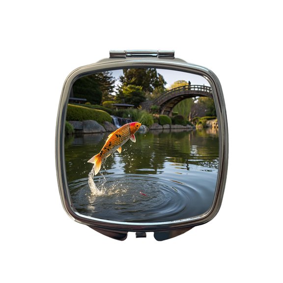 Koi Fish Jumping Travel Makeup Handbag Purse Small Pocket Compact Mirror