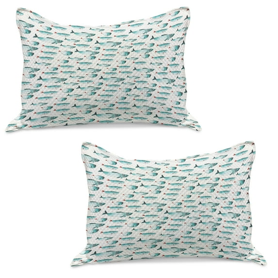 Koi Fish Knitted Quilt Pillowcover Set of 2, Regular Different Sized Japanese Koi Fish Patterns Ocean Marine Underwater Theme, Standard Queen Pillow Sham Bedroom, 30" x 20", Teal, by Ambesonne