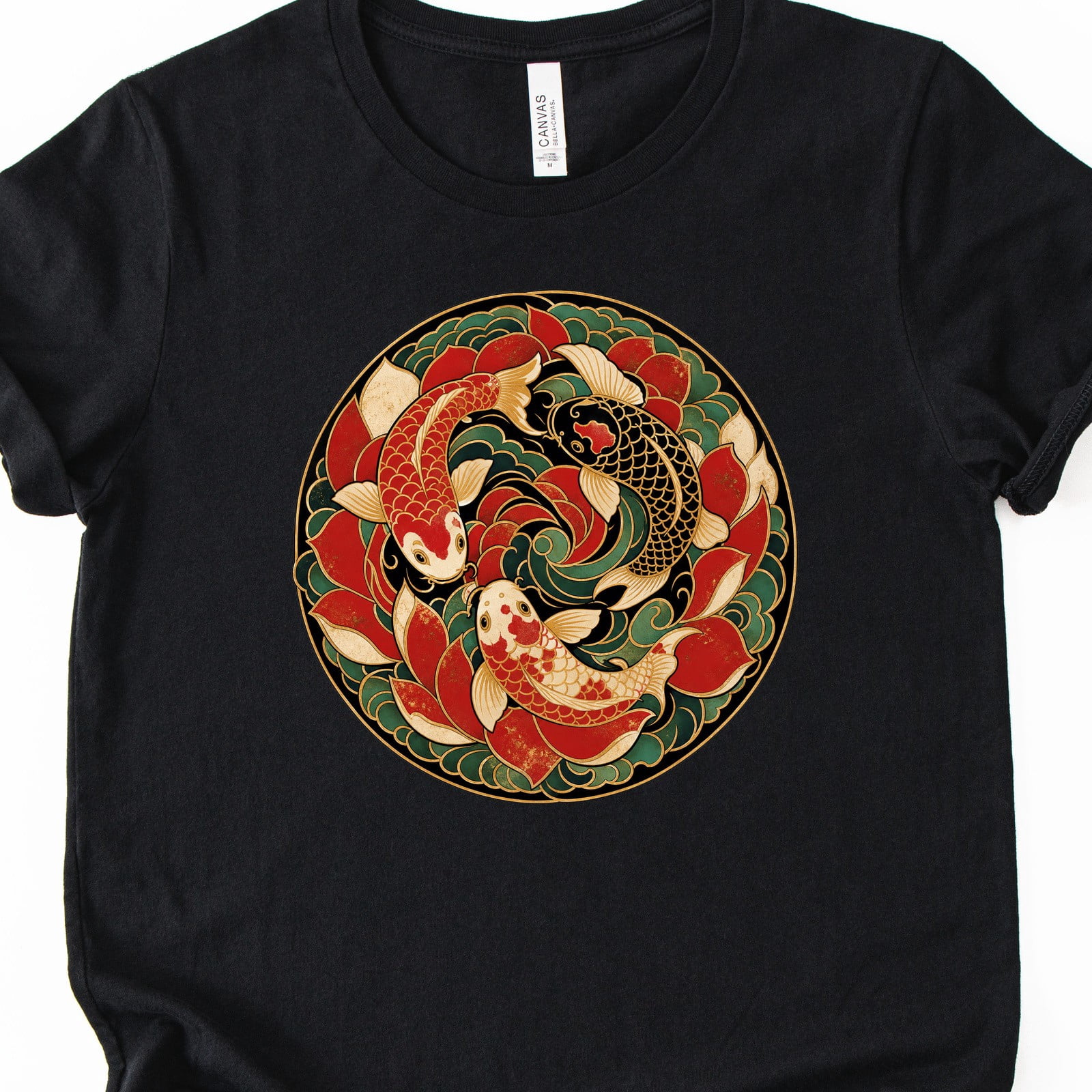 Koi Fish Lotus Circle Japanese Pond Graphic T Shirt Bella Unisex ...