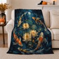 thumbnail image 1 of Koi Fish with Lotus Flowers in Blue Water, Serene Asian Style for Fish Lovers, Garden Pond Motif and Housewarming Gift, Cozy Flannel Blanket for Sunroom and Bedroom, Home Decor, 1 of 9