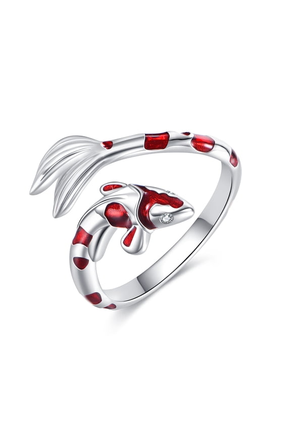Koi Fish Lucky Ring For Women Sterling Silver Lucky Rings Jewelry Adjustable 6-9 Open Ring