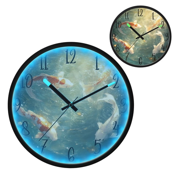 Koi Fish Luminous Wall Clock with Sound-Activated LED 12-Inch Silent Acrylic Timepiece for Bedroom Livingroom or Office