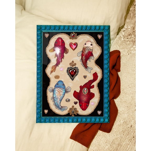 Koi Fish Maximalist Ocean Jewel Decor, Unframed Canvas 8x10in