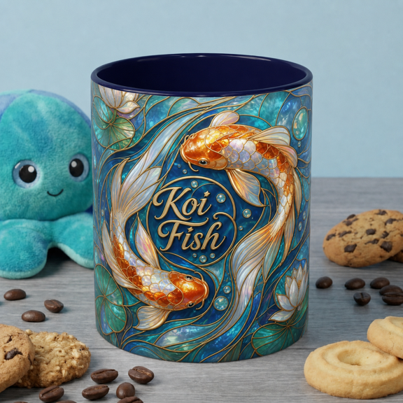 Koi Fish Mug Aquatic Art Coffee Cup for Tea Lovers, Pond Fish Gift