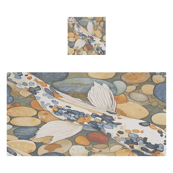 Koi Fish Pattern 2 Piece Cotton Bath and Face Towel Set Soft and Absorbent, for Beach Pool Bathroom