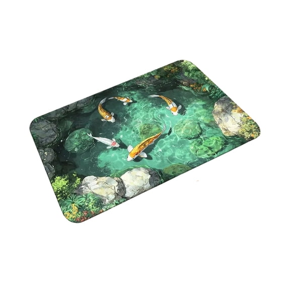 Koi Fish Pattern Doormat, Plush Fluffy Surface, Machine Washable, 16x24 Inch - For Entryway, Indoor Door Mat, Bathroom Floor Mat, Bedroom Carpet, Laundry Room, Front Door Area