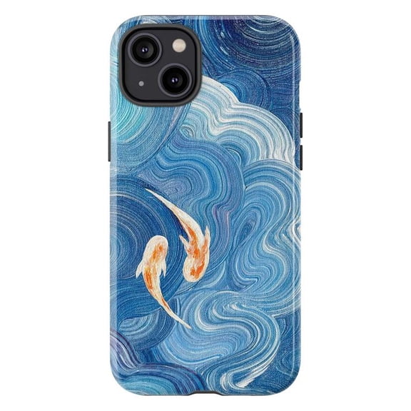 Koi Fish Phone Case, Blue Abstract Water Swirl Design, Artistic iPhone Protective Cover, Unique Hand-Painted Style, Compatible with iPhone 16 15 14 13 12 11 Plus Pro Max Mini