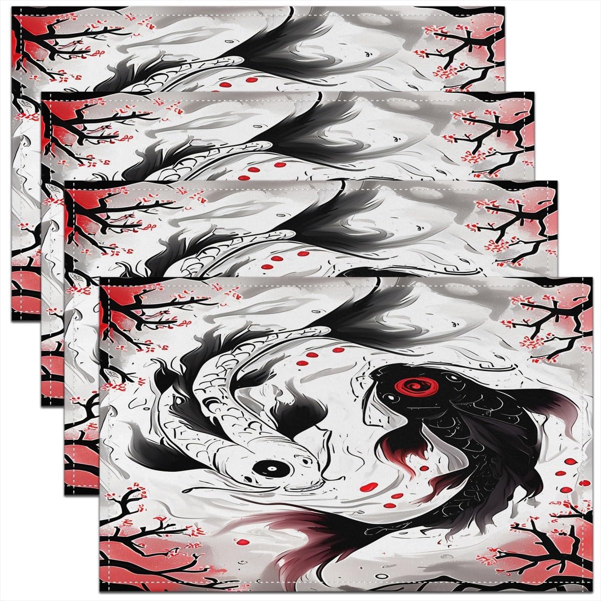 Koi Fish Placemats Set of 4 Yin Yang Table Place Mats Cherry Blossoms ...
