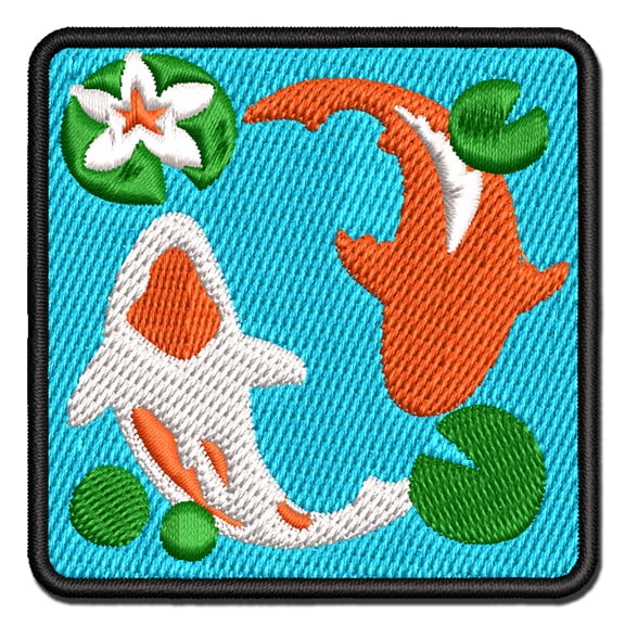 Koi Fish Pond Applique Multi-Color Embroidered Hook & Loop Patch - 3 Inch Medium