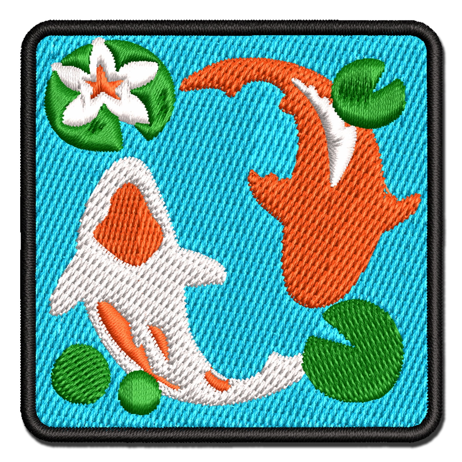 Koi Fish Pond Applique Multi-Color Embroidered Iron-On Patch - 3 Inch ...