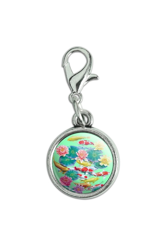 Koi Fish Pond Water Dance Antiqued Bracelet Pendant Zipper Pull Charm with Lobster Clasp
