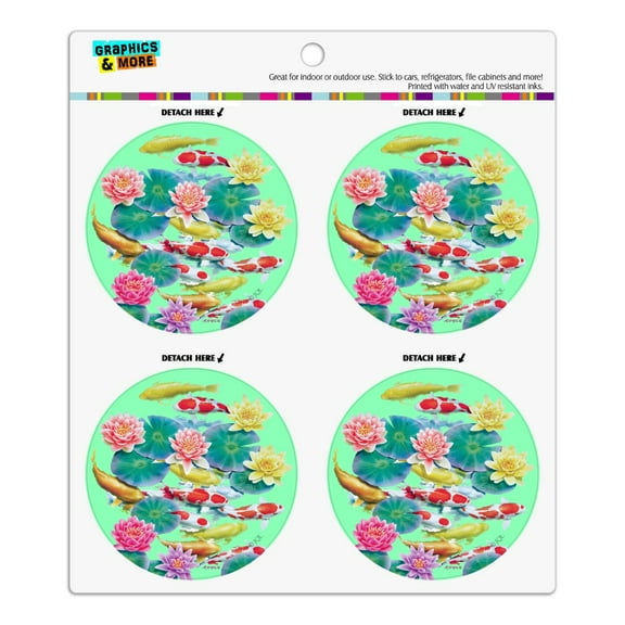 Koi Fish Pond Water Dance Refrigerator Fridge Locker Vinyl Circle Magnet Set