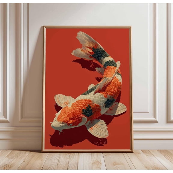 Koi Fish Poster Burnt Orange Background Japanese Art Modern Zen Art, Unframed Poster