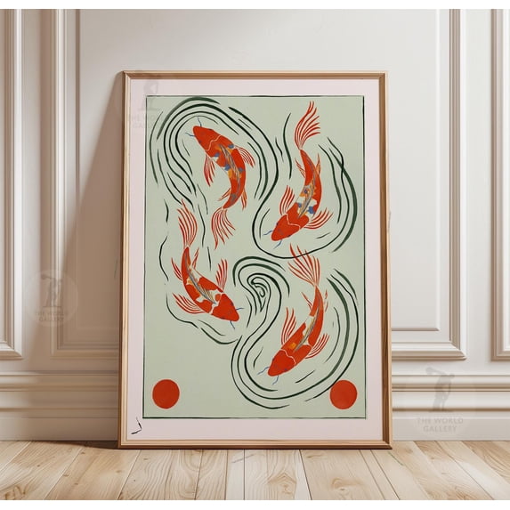 Koi Fish Poster, Japanese Minimalist Art, Modern Paper Print , Poster ...
