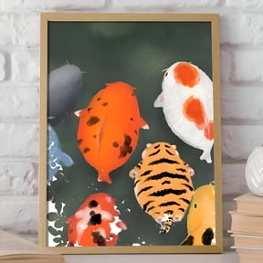 Koi Fish Poster Modern Minimalist Tiger Pattern Orange White Black Blue Wall Art for Living Room Bedroom Unique Home Decor Gift Idea, UNFRAMED 8x12