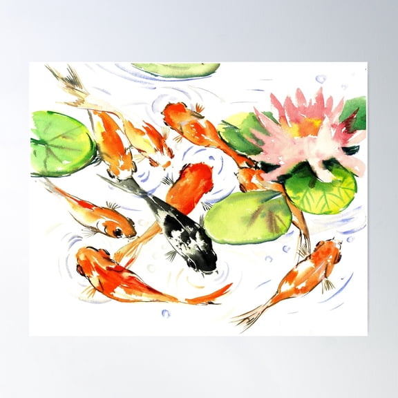 Koi Fish Poster Wall Art, Modern Wall Decor For Living Room Bedroom, 16x24 UNFRAMED
