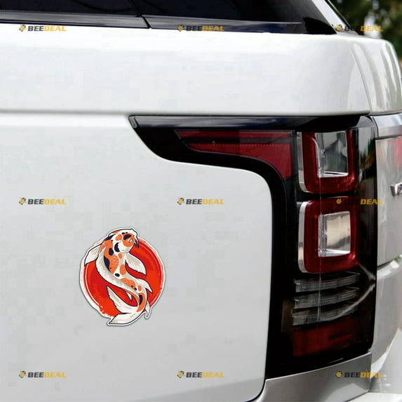 Koi Fish Red Circle Japanese Carp Car Magnet Sticker Magnetic Decal - 2 Pack Reflective 4" 5" - for Truck Door Fridge Reusable Waterproof