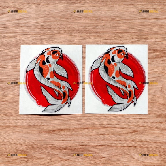 Koi Fish Red Circle Japanese Carp Decal Sticker Vinyl -2 Pack Reflective, 5 Inches - for Car Boat Laptop Window