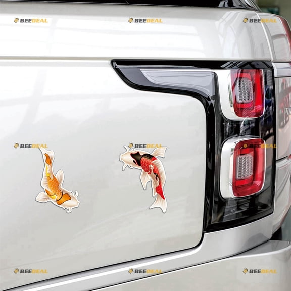 Koi Fish Red Yellow Japanese Carp Car Magnet Sticker Magnetic Decal - 2 Fishes Reflective 5" - for Truck Door Fridge Reusable Waterproof
