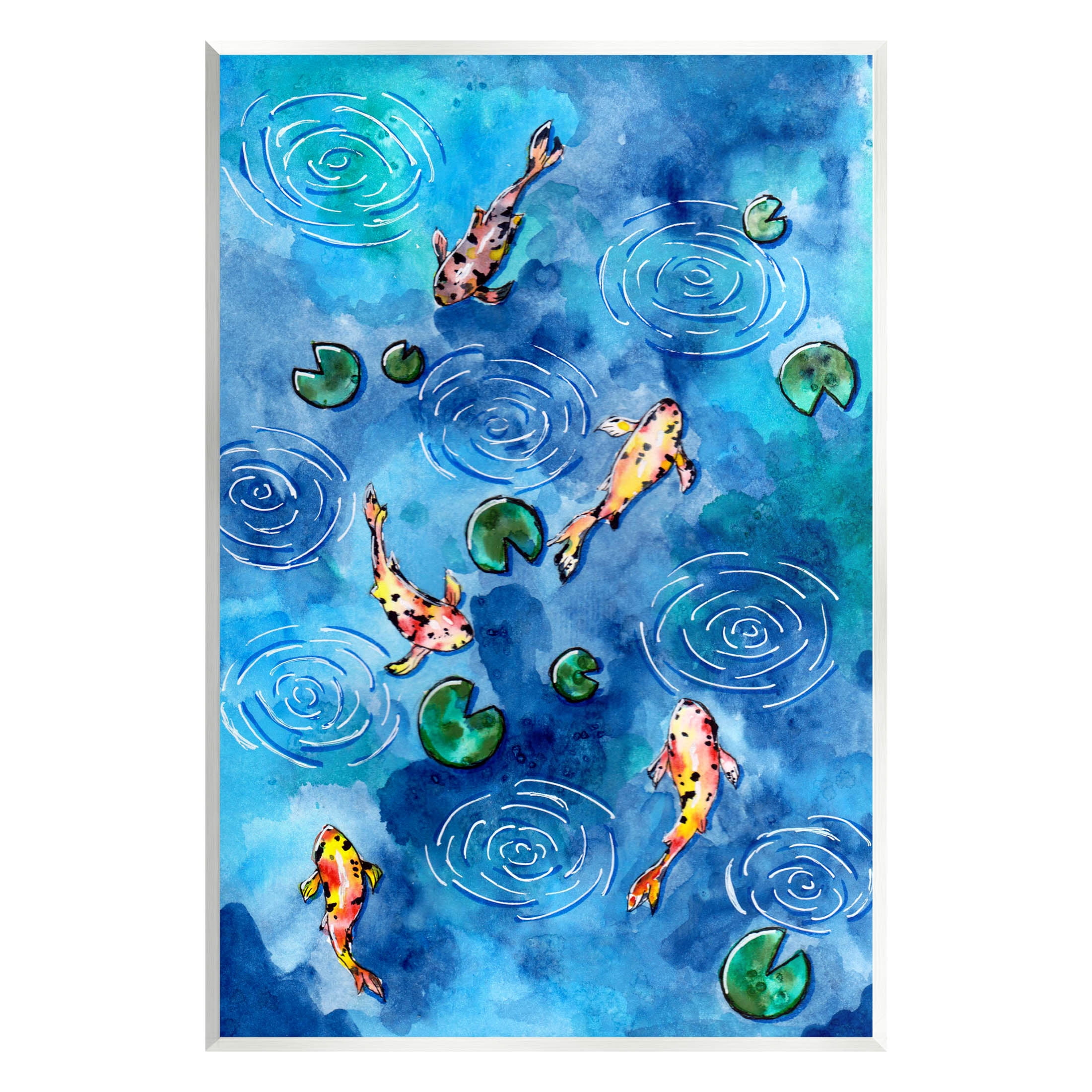 Koi Fish Ripples Pond Lilies Animals & Insects Painting Unframed Art Print Wall Art