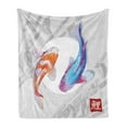 thumbnail image 1 of Koi Fish Soft Flannel Fleece Blanket, Watercolor Style Japanese Animals Couple Design Grunge Brushstrokes Based Paint, Cozy Plush for Indoor and Outdoor Use, 70" x 90", Blue Orange, by Ambesonne, 1 of 5
