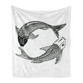 thumbnail image 1 of Koi Fish Soft Flannel Fleece Throw Blanket, Illustration of 2 Japanese Carps of Love Friendship and Prosperity, Cozy Plush for Indoor and Outdoor Use, 50" x 60", Black and White, by Ambesonne, 1 of 6