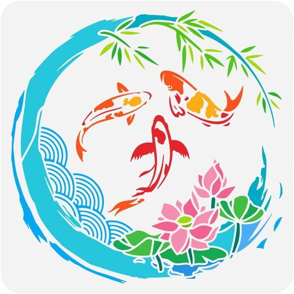 Koi Fish Stencil - 11.8x11.8 inch Tai Chi Animal Theme Template