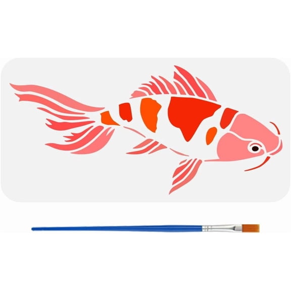 Koi Fish Stencil with Brush 5.9x11.8inch Decorative Fish Pattern Template Plastic PET Swimming Koi Fish Stencil Decorative Tribal Theme Template