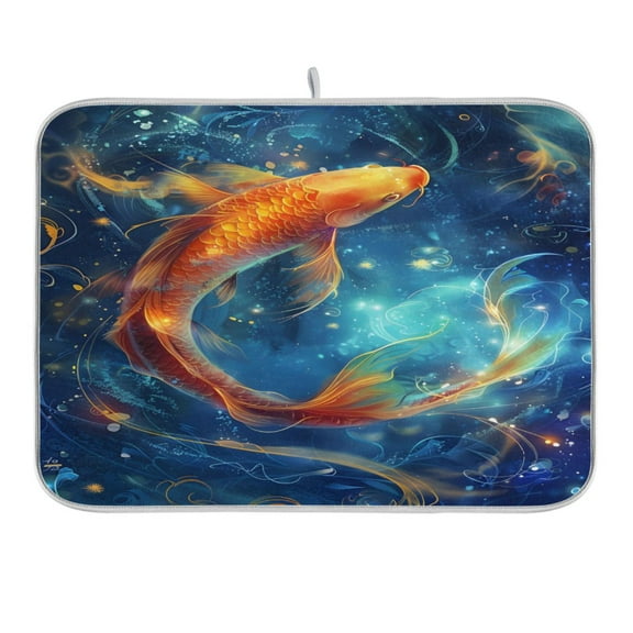 Koi Fish Swimming Dish Drying Mat 16x18 Absorbent Microfiber Draining Rack Pad for Kitchen Counter Sink