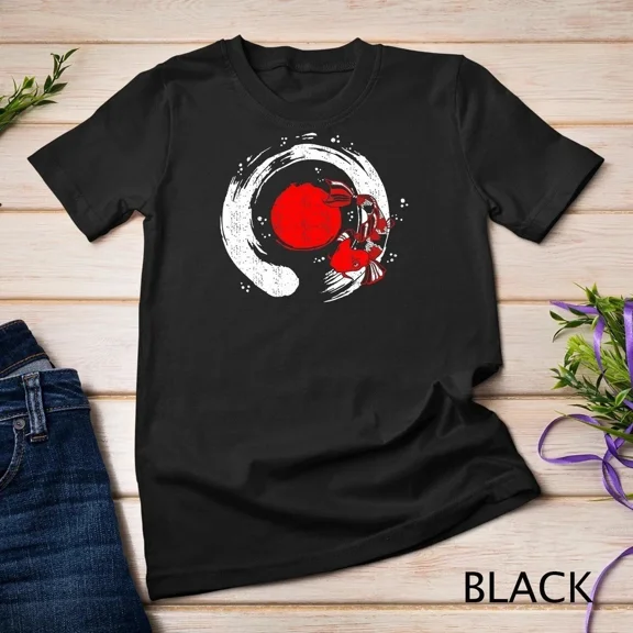 Koi Fish T-Shirt Calligraphy Enso Zen Tee Japanese Red Sun Unisex T-shirt