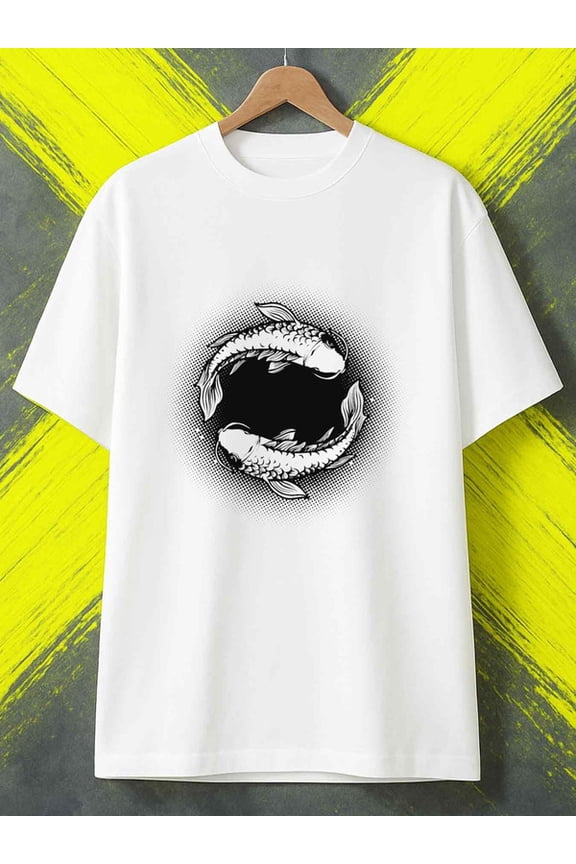 Koi Fish T-Shirt fish print t shirts men's 180G 100% Cotton white Everyday and weekend wear clothing, perfect for every day Stylish summer outerwear Perfect for exercise for 60 year old for men fun